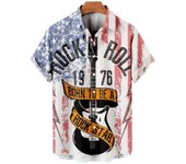 Music Guitar Print T-Shirt Men's Rock Hip Hop Top Short Sleeve V-Neck Ahloa Beach Shirt Camisa Social Mascua
