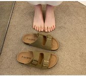 Women Flip-flop Flat Sandal Plus Size Randi Shoes Soft Wood Bottom beige green 42 41 40