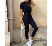 Casual Short Sleeve Jumpsuit Office Lady Spring Summer Fashion  Solid  Up Jumpsuits For Women 2023 One Piece Rompers