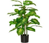 Planta Artificial de 95 cm con 42 Hojas Realistas en Maceta de Cemento Planta Imitación Hoja Perenne Decoración para Interior y Exterior Salón Oficina