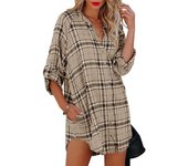 Women's shirt, long sleeved V-neck top, checkered print