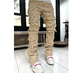 High Street White Men's Stacked Jeans Stretched Patchwork Tassel Damaged Denim Full Length Pants Hip-pop Trousers For Male