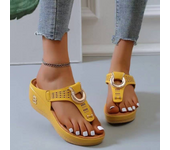 Zapatillas Retro con cuentas y hebilla de perlas para mujer, zapatos de playa con cuña, flores decorativas, a la moda, novedad de verano