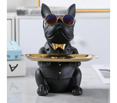 Escultura de Bulldog Francés Figura de Perro con Bandeja y Llavero Decoración del Hogar