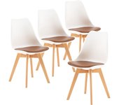 Pack de 4 Sillas de Comedor Sillas Cocina Nórdico con Asiento Tapizado y Las piernas de Madera de Haya Maciza, Blanco