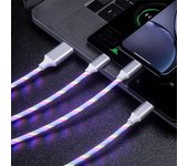 1pc LED Flowing 3 IN 1 USB Cable Micro USB Type C Bright Glowing Charger Cord 1.2M Fast Charging Mobile Phone Cable