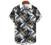 Men's art block 3D printed button and lapel Hawaiian short sleeved shirt, fashionable streetwear, summer