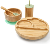 Vajilla de succión para niños, cuenco, platos de alimentación para bebés, juegos de cuchara y tenedor, plato de bambú para niños, 4 piezas