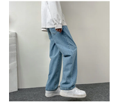American high street black jeans men's loose straight leg wide leg pants trendy brand nine point long pants