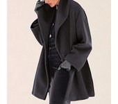 Moda para mujer, abrigo de otoño e invierno, cuello redondo suelto, abrigo de lana