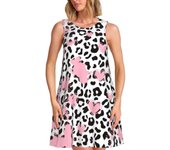 Fashionable custom green leopard print women's sleeveless sun dress, casual travel beach outfit bag