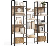 Librería, Estantería de Almacenamiento, con 14 Estantes, Marco de Metal, para Sala de Estar, Estudio, Oficina, Estilo Industrial, 24 x 158 x 166 cm, Marrón Rústico y Negro LLS107B01