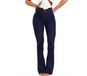 Korean Style Slim Fit Cowboy Pants for Woman Dark Blue Flared Trousers Vintage Mid-Rise Women's Jeans