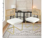 Pack de 2 Comedor Tapizadas, Sillas de Cocina Modernas con Patas de Metal, Gran Estabilidad y Capacidad de Carga, Blanco, Ratán, Vellón, Espuma, Unidades