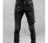 Jeans Retro Moto Biker Para Hombre Cierre Con Botón Y Cremallera Relleno Elástico Callejero Punk Skinny Denim Cargo Pantalones Y