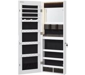 Armario para joyas de pared, organizador con luces LED, armario de almacenamiento, con espejo sin marco, espejo de maquillaje integrado, 2 cajones, bloqueable, blanco JJC013W01