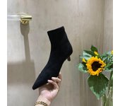 Botas Cortas De Terciopelo Escarchado De Tacón Alto Con Puntera Puntiaguda Para Mujer