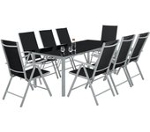 Conjunto Muebles Jardín Exterior 9 Piezas, Estructura de Aluminio, Mesa y Sillas Terraza Impermeables, Resistentes a Intemperie, Sillas Plegables y Reclinables, Tela Transpirable - Plata