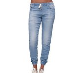 Pantalón vaquero de mujer con cordones y denim farol lavado