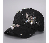 Gorras de béisbol de flores de encaje de verano para mujer, gorra Snapback de malla transpirable con diamantes de imitación de mariposa, gorra de Hip Hop, sombrero de sol a la moda, Gorras