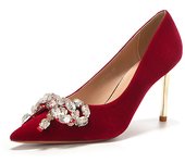 zapatos de boda, banquete, baile, vestido, rojo, tacones altos, temperamento, perlas, zapatos de mujer, Glee