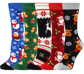 Calcetines de Navidad de Papá Noel para mujer, medias divertidas de algodón con diseños geométricos de árbol de Navidad, 5 pares