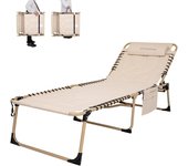 Plegable Exterior, Respaldo Ajustable en 5 Posiciones, Silla de Playa, Cama de Camping con Almohada para Playa Piscina Vacaciones Exterior ¡Disponible en dos versiones diferentes! Elige tu opción a continuación