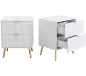 Mesilla de noche moderna con patas y pomos dorados, juego de 2 con 2 cajones, lacada, esquinas con diseño resistente a los golpes, 50W*40D*63H cm, blanco