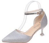 Hollow one-word button stiletto high-heeled sandals European and American fashion women's shoes large size pointed high heels