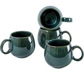 Tazas para Café de Porcelana, Vasos para Té y Café Color Verde de 500ml, Taza de Té con Asa para Almuerzo Cena, Mesa de Servicio de Vajilla para 4 Personas, Lavavajillas Permite - 4 Piezas