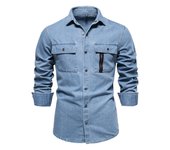 Camisa vaquera hombre casual algodón manga larga lavada