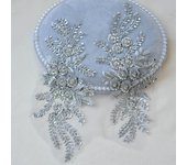 2PCS/1Pair 15*37cm 3D Beaded Sequins Decals Mirror Flower Lace Evening Dress Front Chest Decoration Accessories RS4128