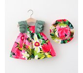 Vestido De Princesa Sin Mangas Para Bebés Niñas Verano Con Estampado De Flores A-Line Talla True Cotton Polyester Hat Incluido 0-3 Años