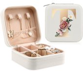 Initial Printing Jewelry Case Jewelry Storage Box Travel Accessories for Women Can Hold Rings Earrings Necklaces Gifts for Girls