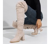Women's Suede Over The Knee High Boots Round Toe Chunky Block High Heel Fall Winter Thigh High Tall Boots