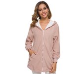Women's Hooded Zippered Lamb Fleece Jacket Wool Sweater