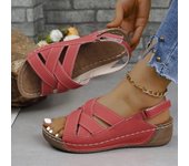 Women's wedge high-heeled sandals with magical shoelaces, comfortable, Roman, trendy, fashionable, outdoor