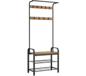 Perchero con Banco Recibidor, 4 en 1, 9 Ganchos Extraíbles, Barra Superior, para Entrada Pasillo, 33,7 x 72 x 183 cm, Moderno, Roble y Blanco HSR40W