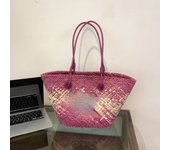 Nuevo Bolso de mano de paja, canasta de verup tejida a mano, bolso de playa de hombro de vacaciones de color de contraste de ratán francés de gran capacidad