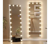 153x50cm Espejo de pie Grande, Espejo de Cuerpo Entero Pared Rectangular, Espejo Cuerpo Entero Pared LED, Espejo Pared vestidor, Dormitorio, Negro