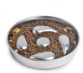 Slow Feeder Dog Bowl Stainless Steel, 2 Cups Metal Dog Food Bowls Anti-Slip, Dog Water Bowl for Small & Medium Sized Dogs,Bloat Stop Pet Bowl for Fast Eaters, Slows Down  Eating