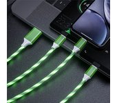 1pc LED Flowing 3 IN 1 USB Cable Micro USB Type C Bright Glowing Charger Cord 1.2M Fast Charging Mobile Phone Cable