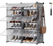 Zapatero, Estantería Modular de Plástico de 10 Compartimentos, Entrada Recibidor con Paneles Separadores Ajustables, 30 x 40 x 30 cm, Negro LPC035B01