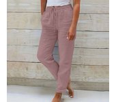 Women's Solid Color Cotton and Linen Wide Leg Nine-Dot Loose Pants with Summer Elastic Waist