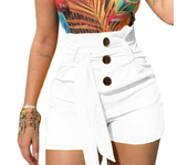 Pantalones cortos ajustados para mujer, Shorts informales de cintura alta, color negro, rojo, blanco y amarillo, diseño de cinturón, Verano