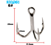 30PCS Treble Hooks 2#-12# Fishhooks Angle Barbed Sharp High Strength Nickel Antirust Sea Pesca Lure Fishing Tackle Fish Hook