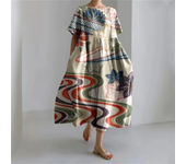 Vestido largo bohemio con estampado de peces a la moda para mujer, vestido de verano de corte ancho de talla grande, cuello redondo y elegante vestido de verano