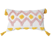 1Pc Pink Diamond Grid Tufted Throw Pillow Covers, Decorative Cushion Cases with Tassels for Couch Sofa Bedroom Living Room