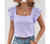 Women T Shirt Plus Size Pleated Top Flying Sleeve Vest  Boat Neck Blouse Casual Loose Autumn Summer 42 44 46