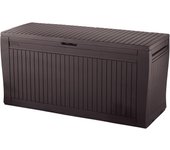 Arcón exterior, Baúl almacenaje, Capacidad 270L, Resina, Color marrón, Ordenación jardín y terraza, 44.7 x 116.7 x 57 cm